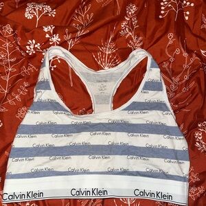 Calvin Klein Blue and White Logo Sports Bra